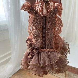 Girls' Dusty Rose Lace & Tulle Dress with Floral Accents